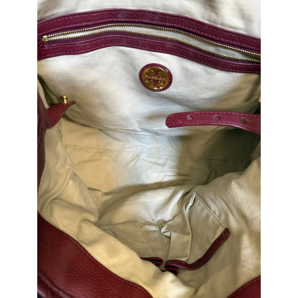 Tory Burch Tote Bag Women's Large Burgundy Leather Perforated Logo
